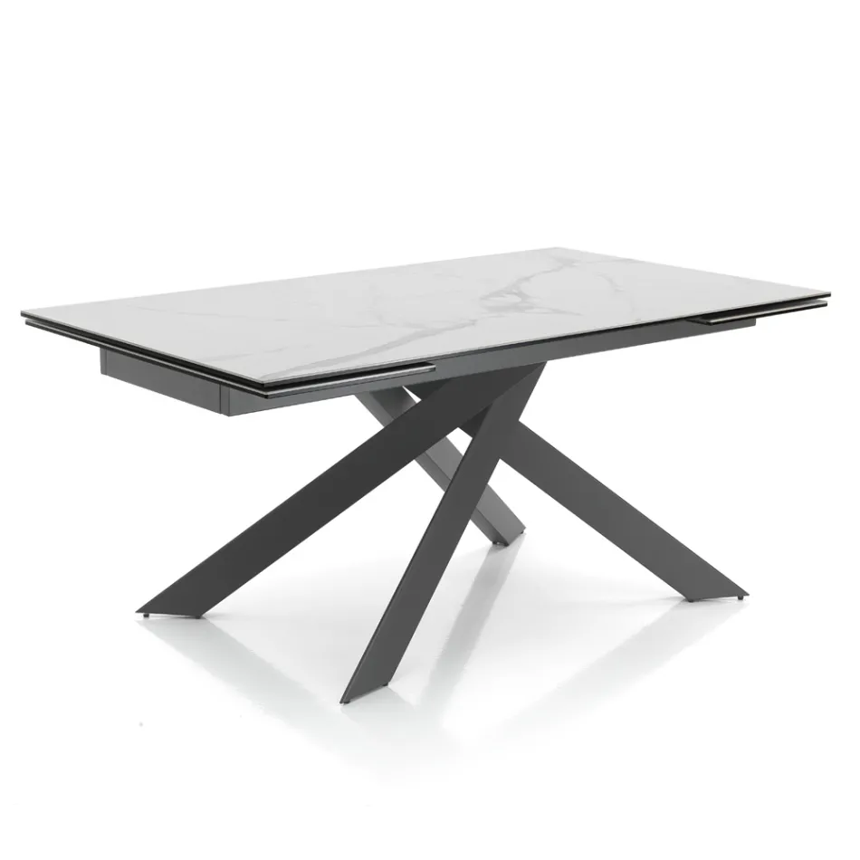 Tavolo da Pranzo Allungabile a 240 cm in Ceramica e Acciaio - Sollievo Viadurini