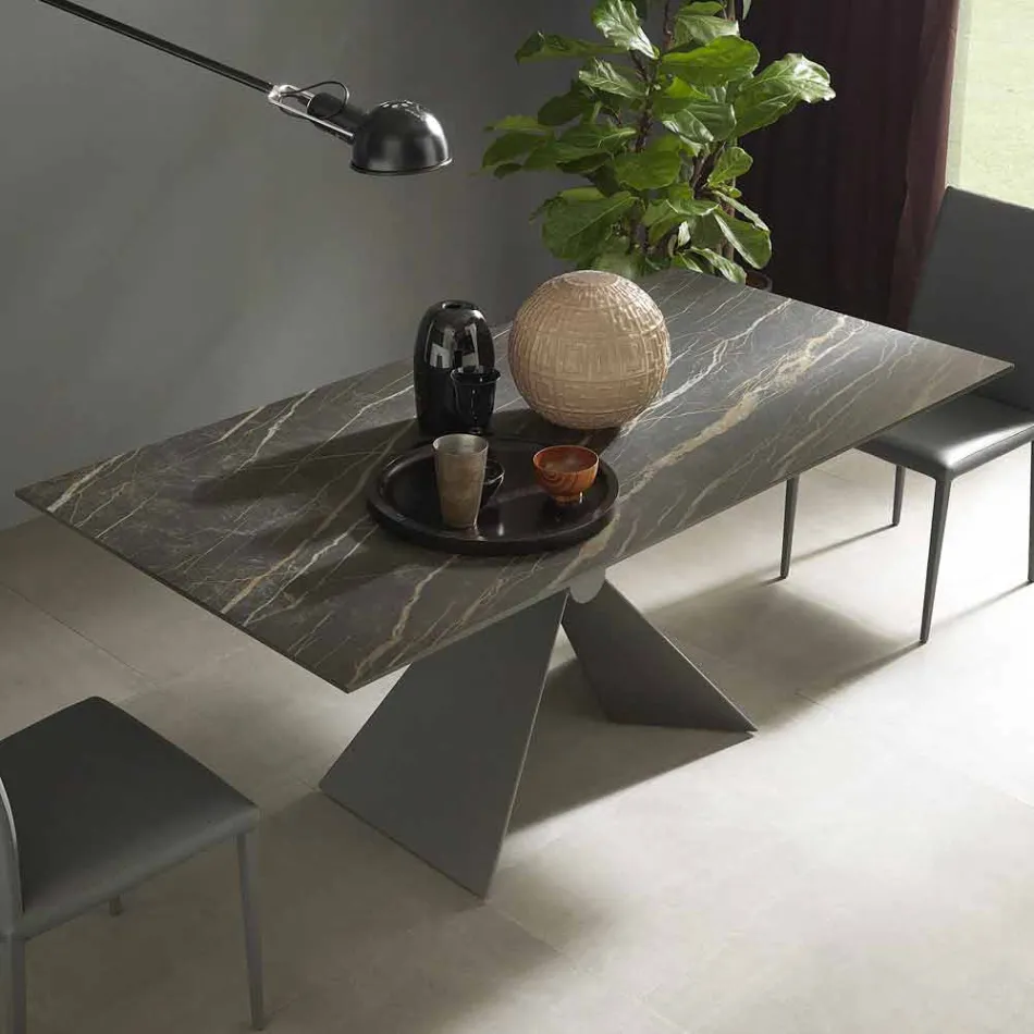 Tavolo da Pranzo Allungabile a 298 cm in Metallo e Piano in Ceramica - Anaconda Viadurini