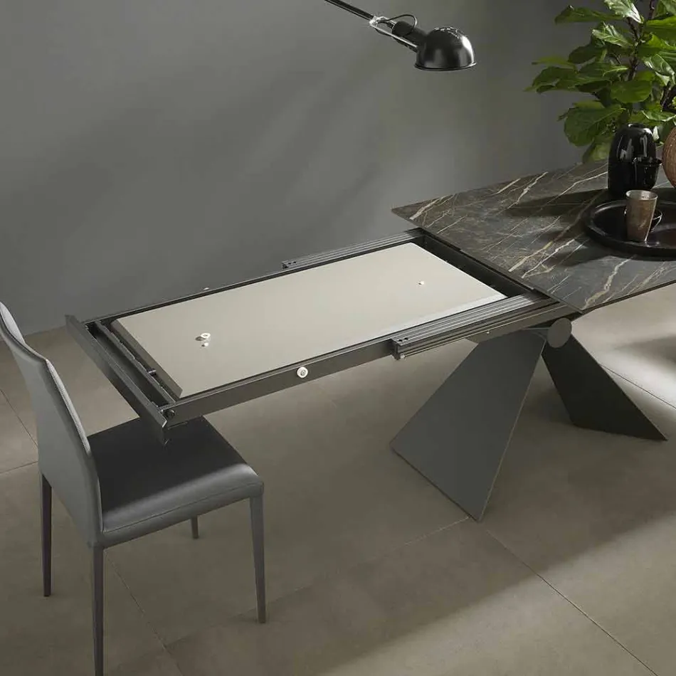 Tavolo da Pranzo Allungabile a 298 cm in Metallo e Piano in Ceramica - Anaconda Viadurini