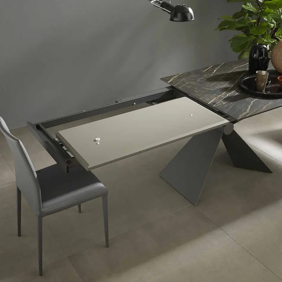 Tavolo da Pranzo Allungabile a 298 cm in Metallo e Piano in Ceramica - Anaconda Viadurini