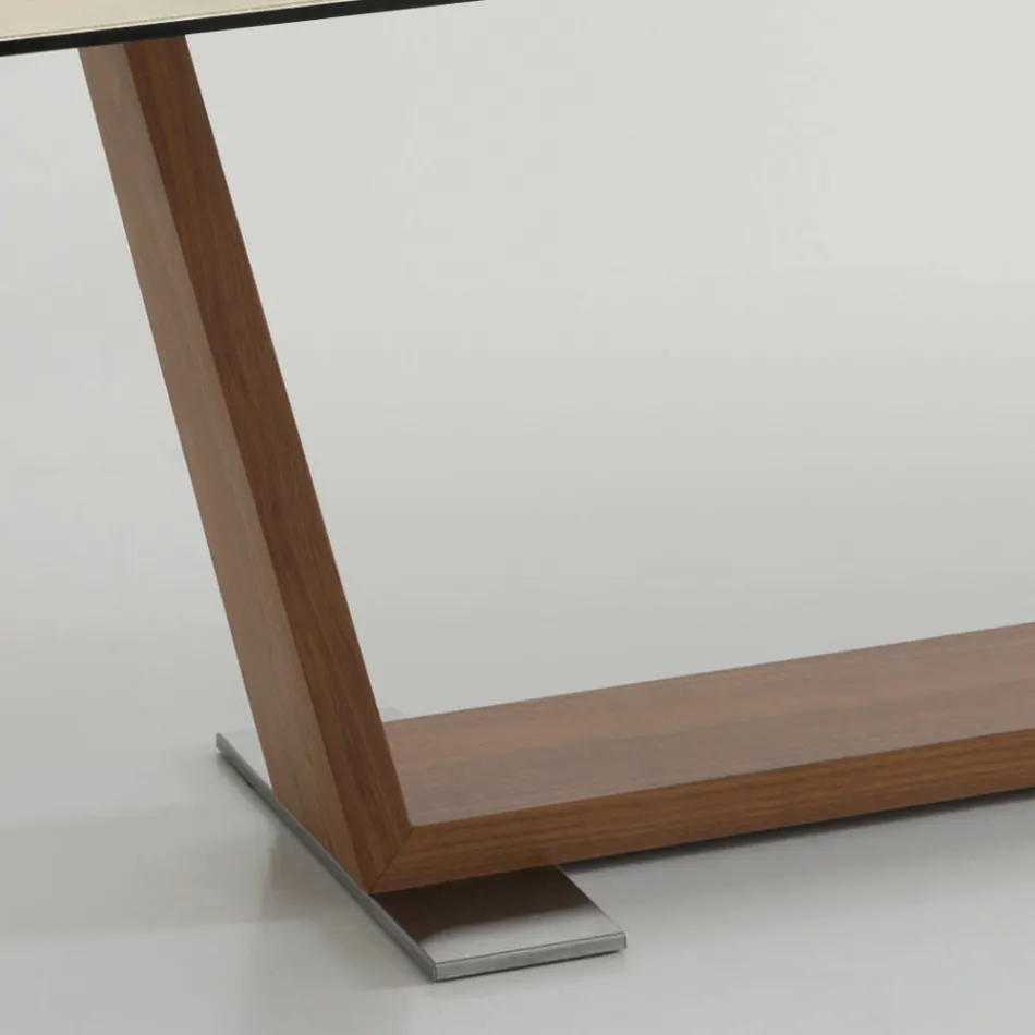 Tavolo da Pranzo Allungabile a 3 m in Ceramica e Gambe in Legno - Cesteo Viadurini