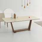 Tavolo da Pranzo Allungabile a 3 m in Ceramica e Gambe in Legno - Cesteo Viadurini