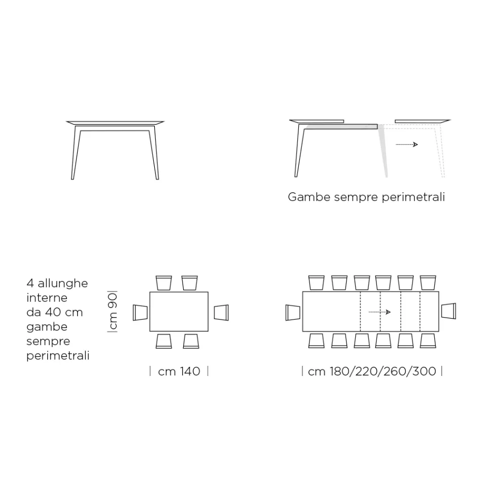 Tavolo da Pranzo Allungabile a 310 cm in Laminato Made in Italy - Settanta Viadurini