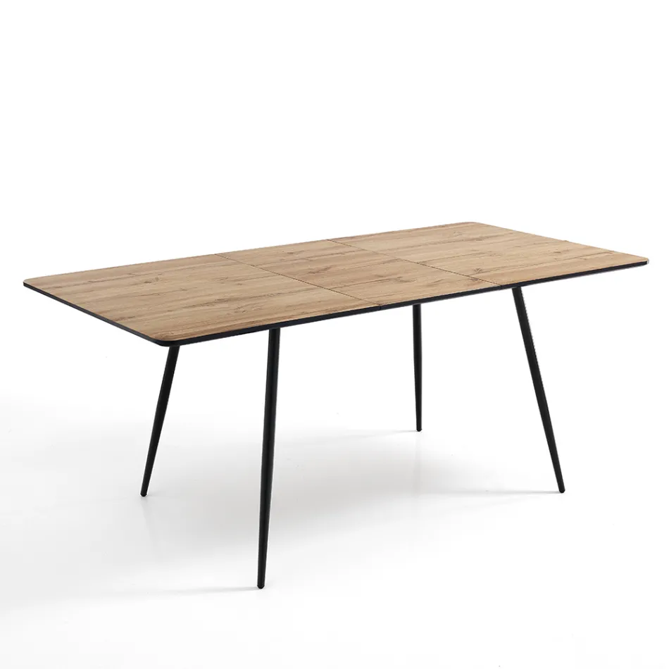 Tavolo da Pranzo Allungabile Fino a 160 cm in Mdf e Metallo Nero - Crumiro Viadurini