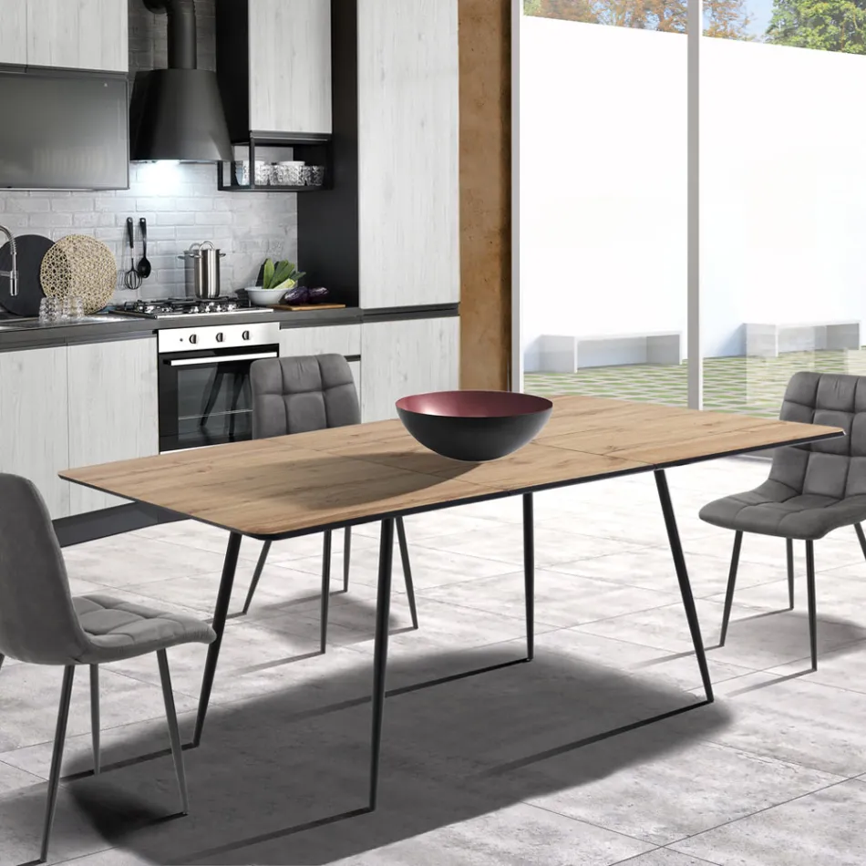 Tavolo da Pranzo Allungabile Fino a 160 cm in Mdf e Metallo Nero - Crumiro Viadurini