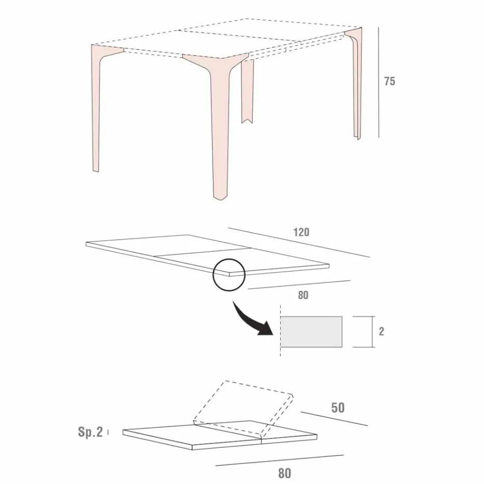 Tavolo da Pranzo Allungabile Fino a 222 cm in Fenix Made in Italy - Vulcano Viadurini
