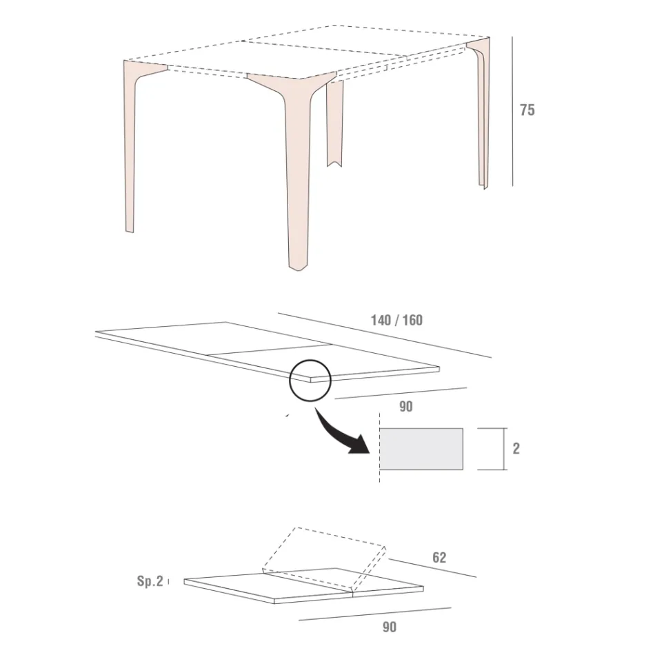Tavolo da Pranzo Allungabile Fino a 222 cm in Fenix Made in Italy - Vulcano Viadurini