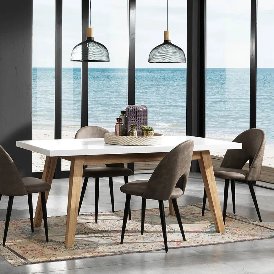 Tavolo da Pranzo Allungabile Fino a 235 cm in Mdf Laccato Bianco - Fedora Viadurini
