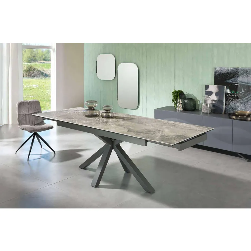 Tavolo da Pranzo Allungabile Fino a 240 cm in Metallo e Ceramica - Laryssa Viadurini