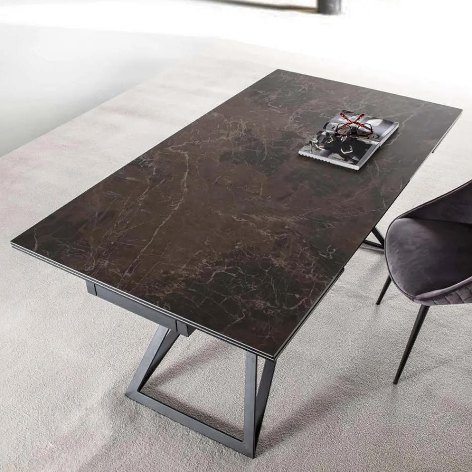 Tavolo da Pranzo Allungabile Fino a 240 cm in Vetro Ceramica e Acciaio - Bortolo Viadurini