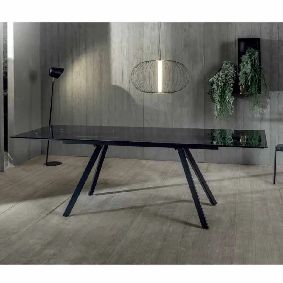 Tavolo da Pranzo Allungabile Fino a 240 cm in Vetro Temperato Nero Fumè - Fener Viadurini