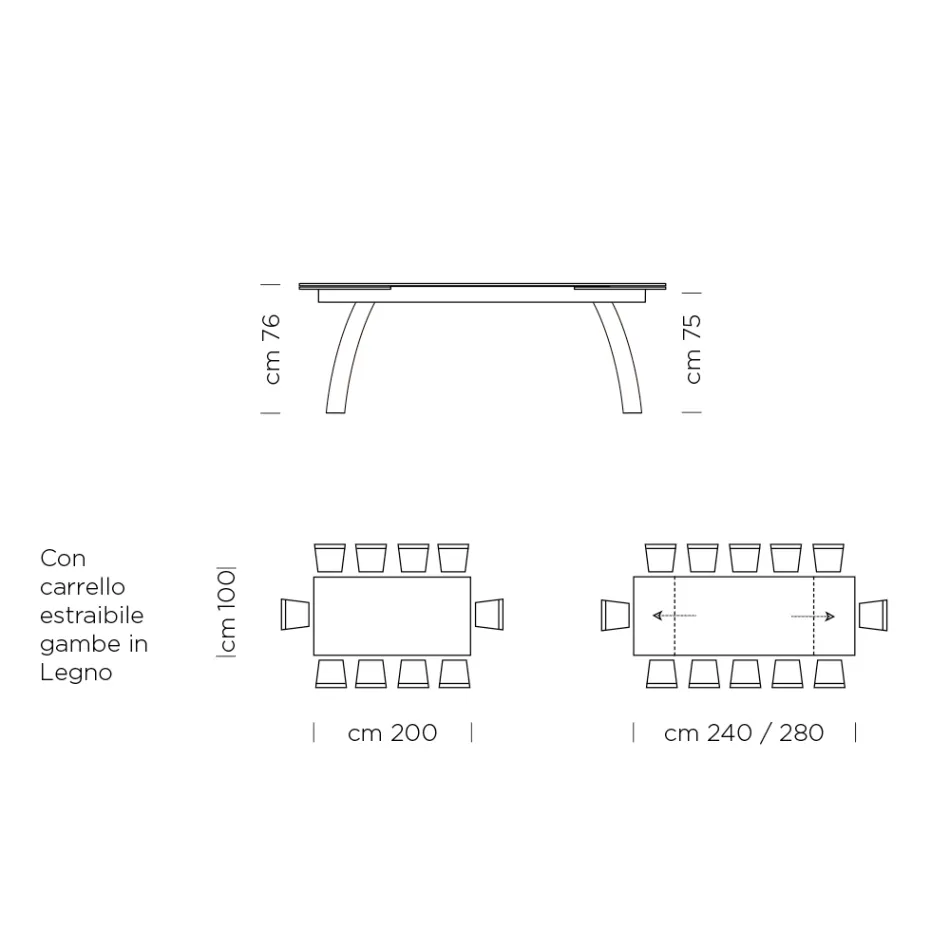 Tavolo da Pranzo Allungabile Fino a 280 cm in Vetro Made in Italy - Antimo Viadurini