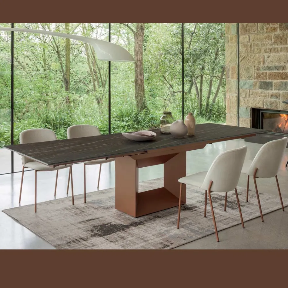 Tavolo da Pranzo Allungabile fino a 280 o 298 cm Ceramica Metallo - Revia Viadurini