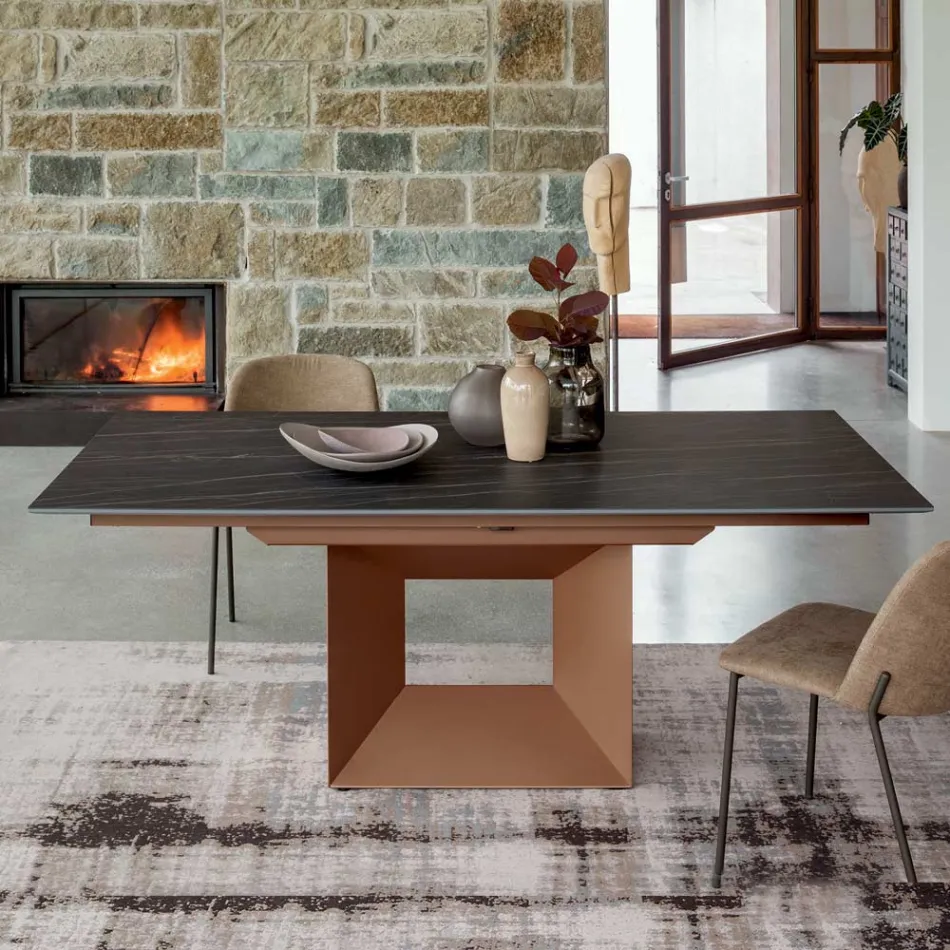 Tavolo da Pranzo Allungabile fino a 280 o 298 cm Ceramica Metallo - Revia Viadurini