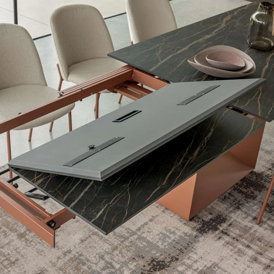 Tavolo da Pranzo Allungabile fino a 280 o 298 cm Ceramica Metallo - Revia Viadurini