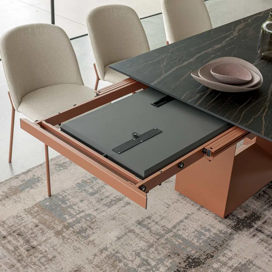 Tavolo da Pranzo Allungabile fino a 280 o 298 cm Ceramica Metallo - Revia Viadurini