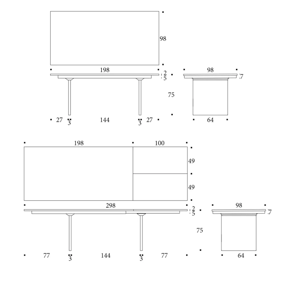 Tavolo da Pranzo Allungabile fino a 280 o 298 cm Piano Ceramica - Nomia Viadurini