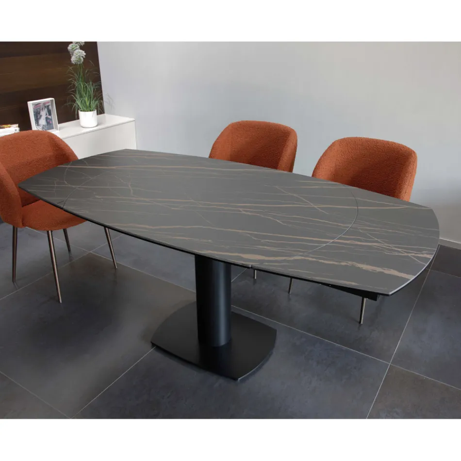 Tavolo da Pranzo Allungabile in Ceramica e Base Metallo - Indira Viadurini