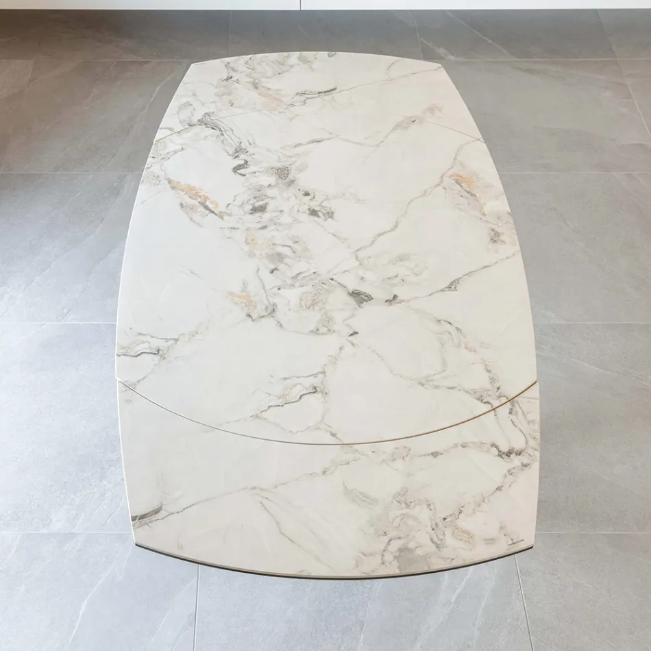 Tavolo da Pranzo Allungabile in Ceramica e Base Metallo - Indira Viadurini