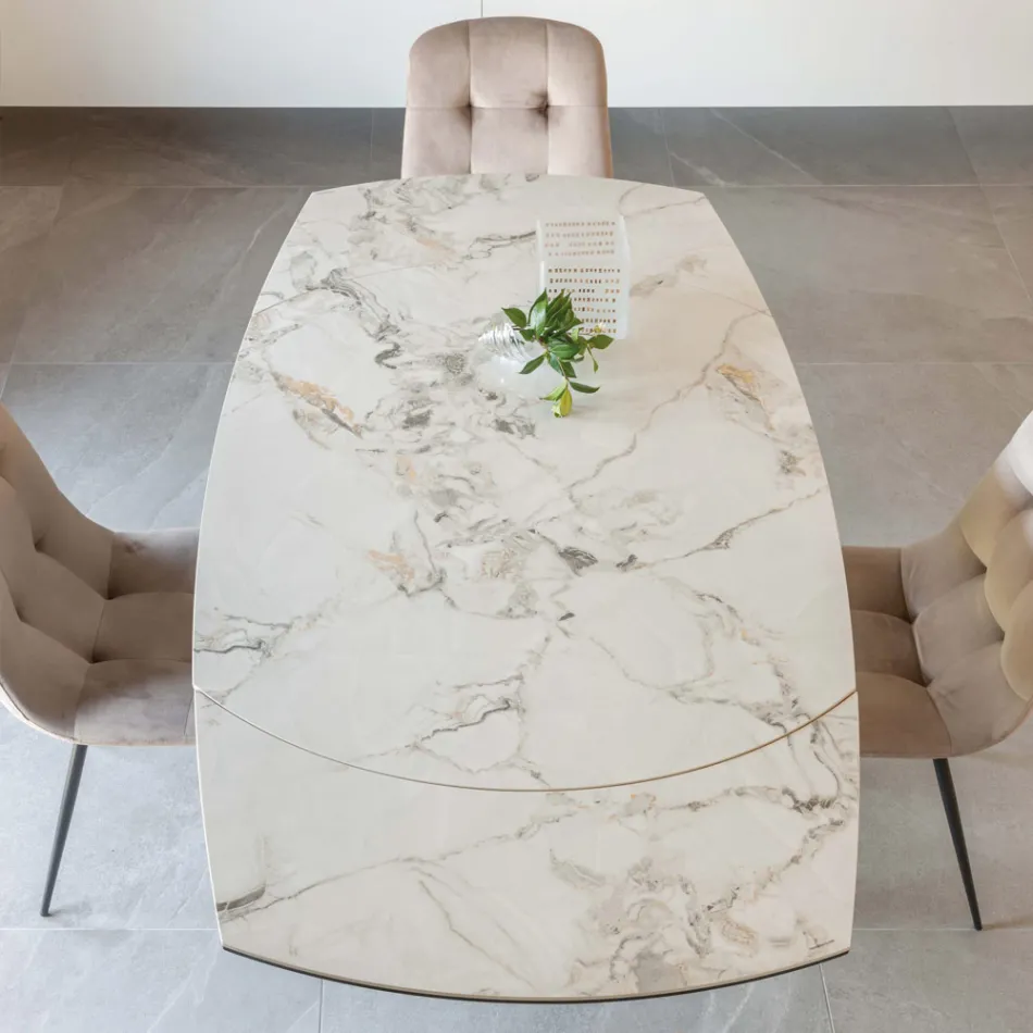 Tavolo da Pranzo Allungabile in Ceramica e Base Metallo - Indira Viadurini