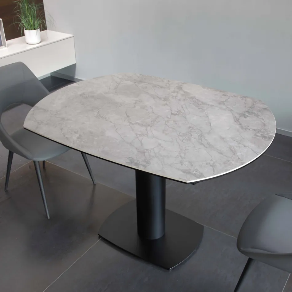 Tavolo da Pranzo Allungabile in Ceramica e Base Metallo - Indira Viadurini
