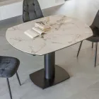 Tavolo da Pranzo Allungabile in Ceramica e Base Metallo - Indira Viadurini
