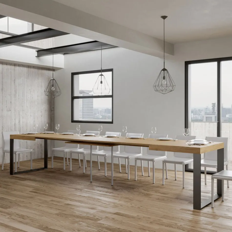 Tavolo da Pranzo Allungabile in Legno Nobilitato e Ferro Made in Italy - Badesi Viadurini