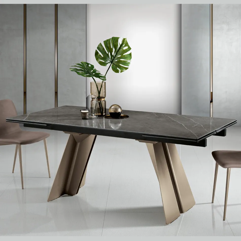 Tavolo da Pranzo Allungabile in Metallo e Vetroceramica Made in Italy - Ania Viadurini
