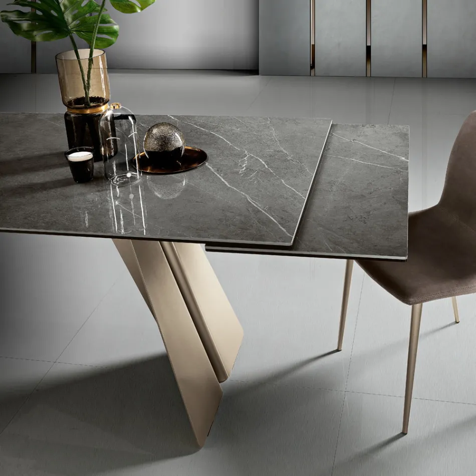 Tavolo da Pranzo Allungabile in Metallo e Vetroceramica Made in Italy - Ania Viadurini