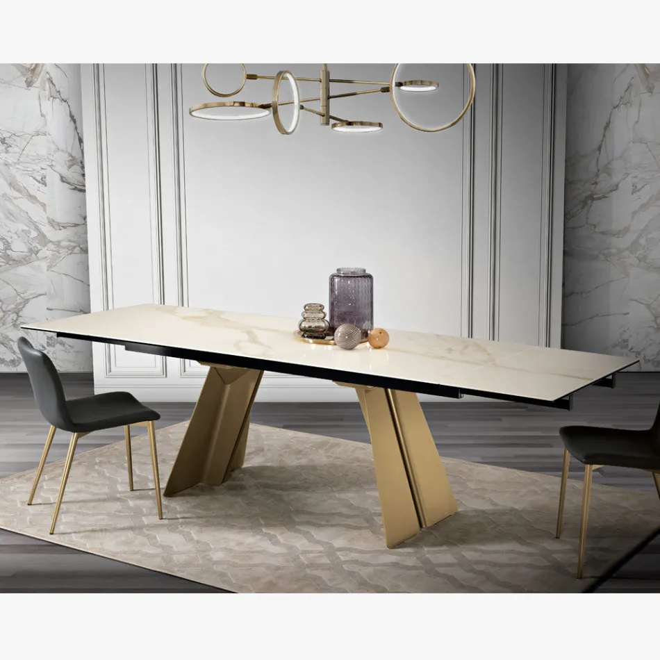 Tavolo da Pranzo Allungabile in Metallo e Vetroceramica Made in Italy - Ania Viadurini