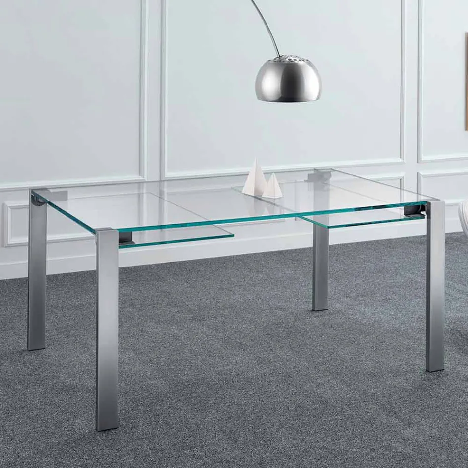 Tavolo da Pranzo Allungabile in Vetro Extrachiaro e Metallo Made in Italy – Sopot Viadurini