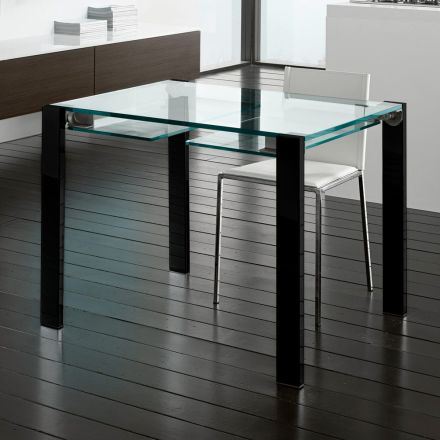 Tavolo da Pranzo Allungabile in Vetro Extrachiaro e Metallo Made in Italy – Sopot  Viadurini
