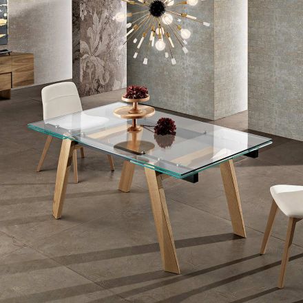 Tavolo da pranzo allungabile in vetro moderno fatto in Italia, Azad Viadurini