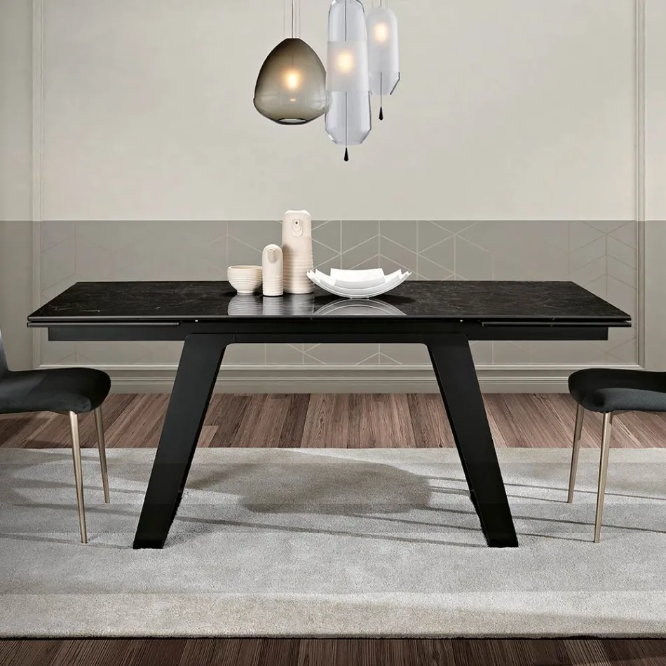 Tavolo da Pranzo Allungabile in Vetroceramica e Metallo Made in Italy - Ania Viadurini