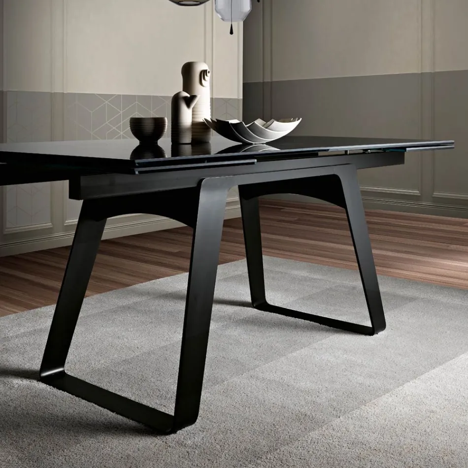 Tavolo da Pranzo Allungabile in Vetroceramica e Metallo Made in Italy - Ania Viadurini