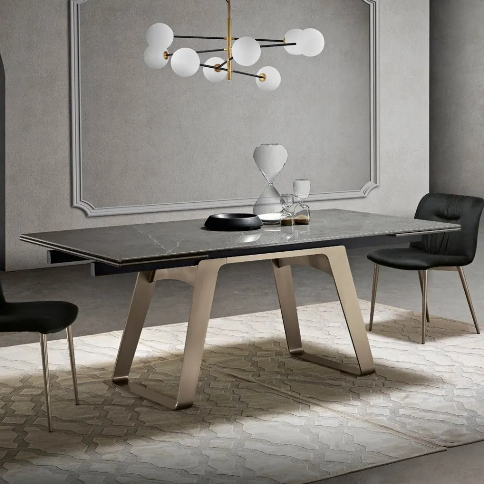 Tavolo da Pranzo Allungabile in Vetroceramica e Metallo Made in Italy - Ania Viadurini