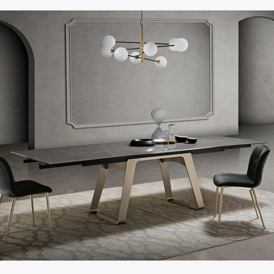 Tavolo da Pranzo Allungabile in Vetroceramica e Metallo Made in Italy - Ania Viadurini