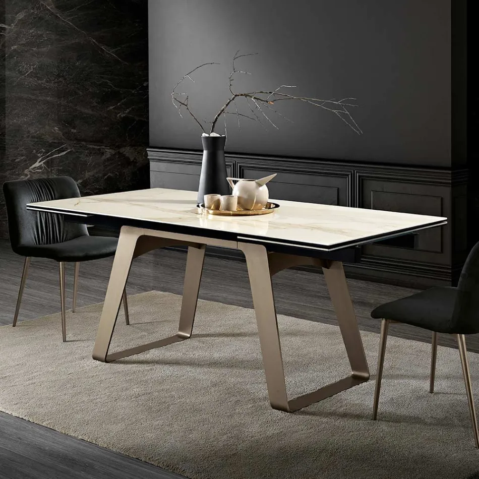 Tavolo da Pranzo Allungabile in Vetroceramica e Metallo Made in Italy - Ania Viadurini