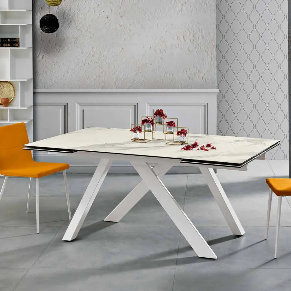 Tavolo da pranzo allungabile in vetroceramica fatto in Italia, Wilmer Viadurini