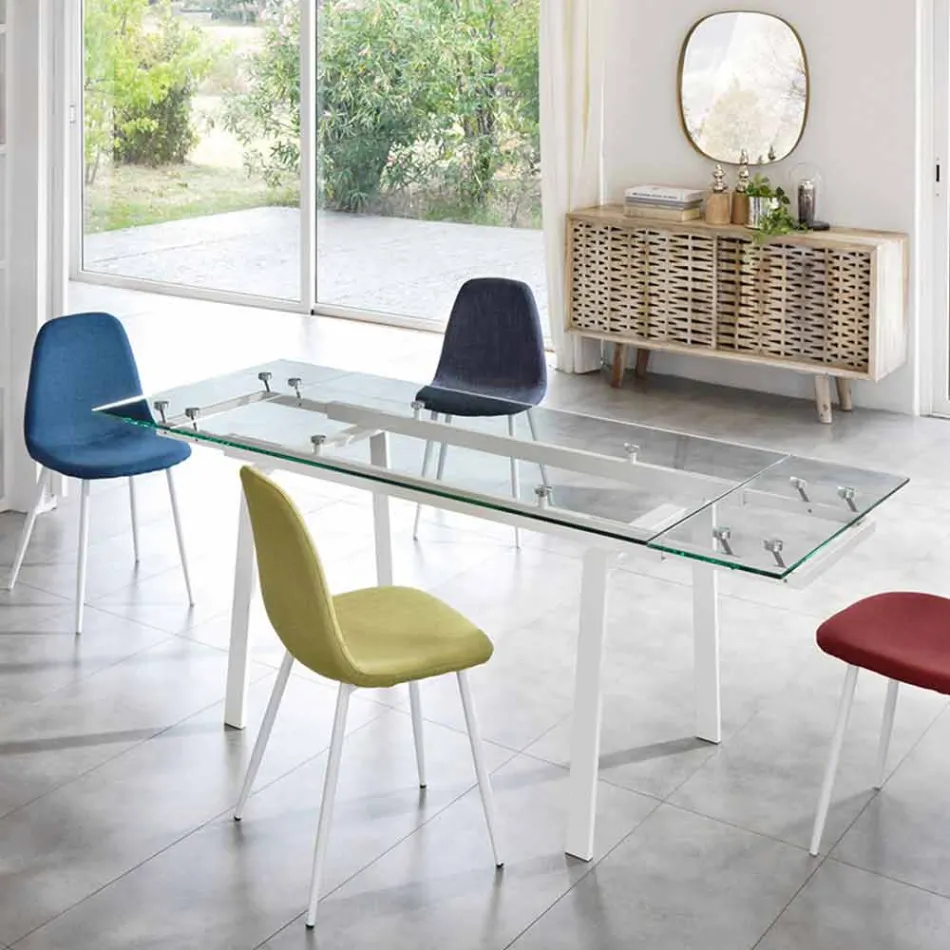 Tavolo da pranzo allungabile moderno in vetro, L140/200x P80 cm, Nardo Viadurini