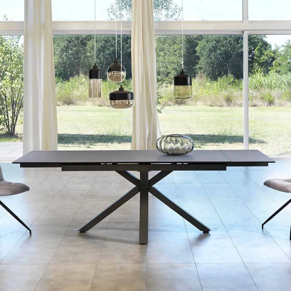 Tavolo da pranzo allungabile vetro-ceramica, l.160/240xp.90 cm, Bacco Viadurini