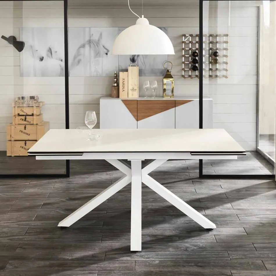 Tavolo da pranzo allungabile vetro-ceramica, l.160/240xp.90 cm, Bacco Viadurini