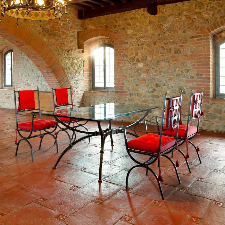 Tavolo da Pranzo Artigianale con Piano in Vetro Made in Italy - Principe Viadurini