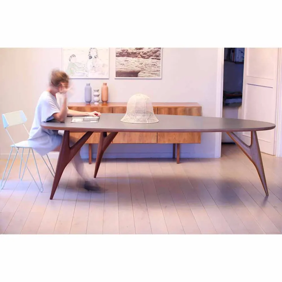 Tavolo da Pranzo Artigianale in Hpl e Mogano Massello Made in Italy - Quercia Viadurini
