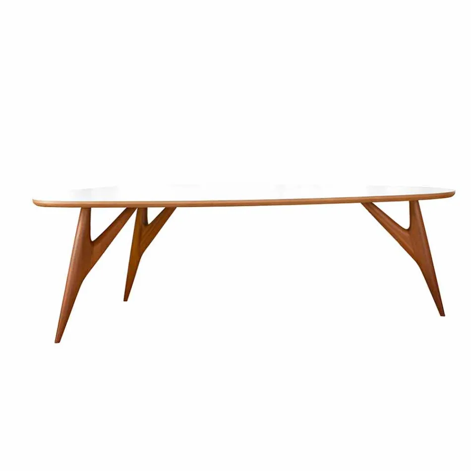 Tavolo da Pranzo Artigianale in Hpl e Mogano Massello Made in Italy - Quercia Viadurini