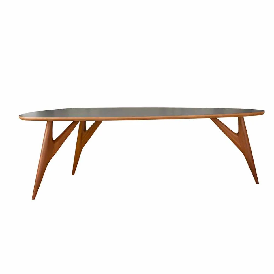 Tavolo da Pranzo Artigianale in Hpl e Mogano Massello Made in Italy - Quercia Viadurini