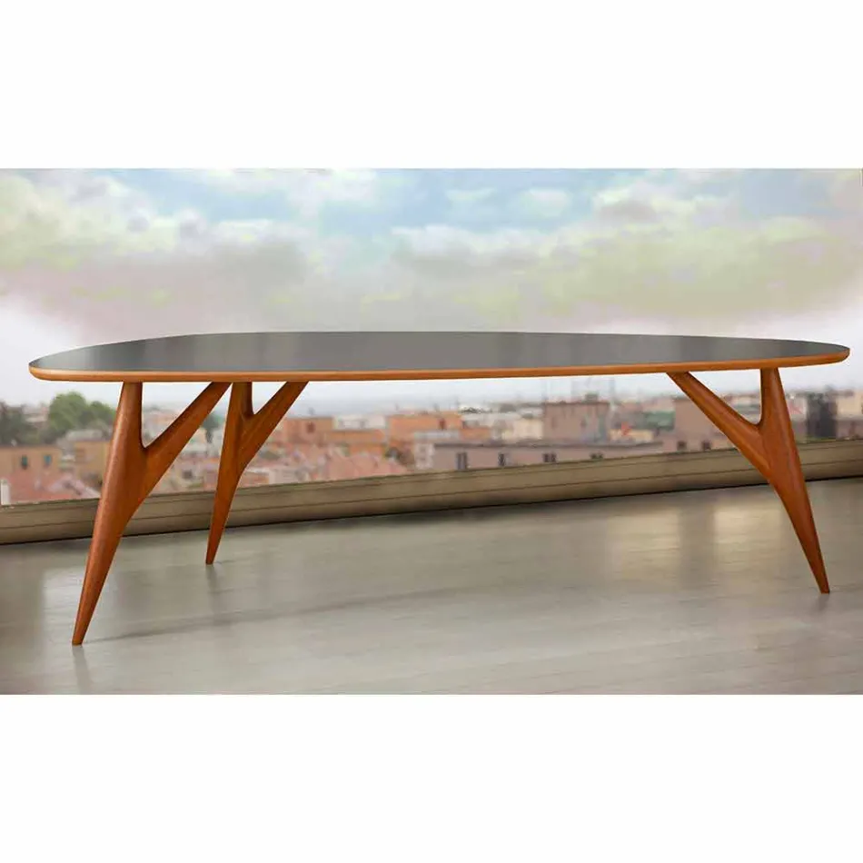 Tavolo da Pranzo Artigianale in Hpl e Mogano Massello Made in Italy - Quercia Viadurini