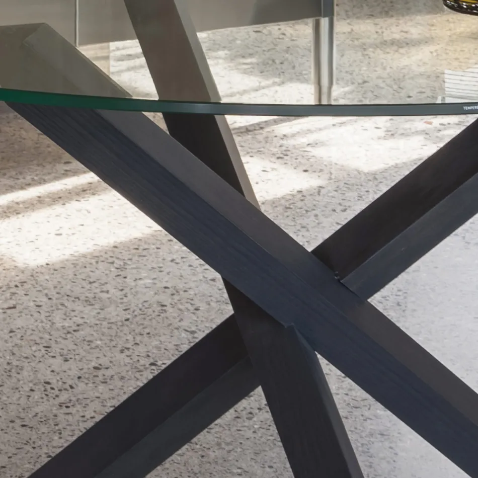 Tavolo da Pranzo Base Faggio Massello e Piano Vetro Temperato - Evergreen Viadurini