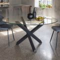 Tavolo da Pranzo Base Faggio Massello e Piano Vetro Temperato - Evergreen