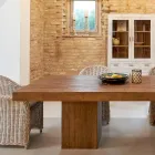 Tavolo da Pranzo con Doppio basamento e 4 Sedie in Rattan - Slide Viadurini